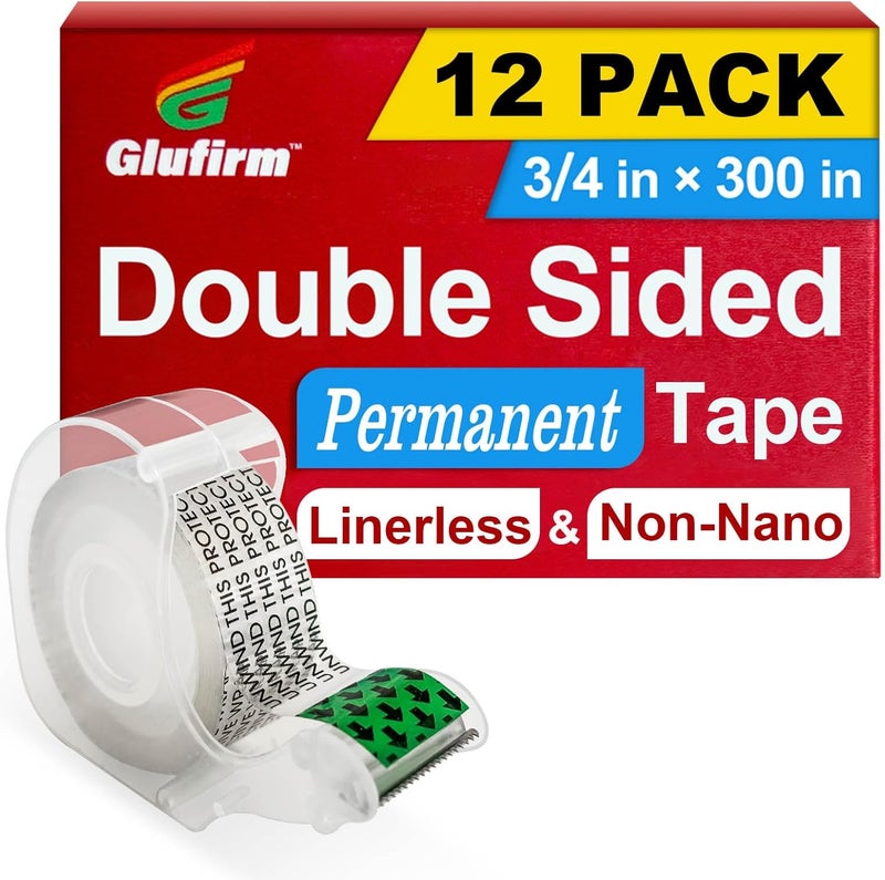 Glufirm Double Sided Tape Light Duty, 3/4 x 300 inches, 12 Pack - Image 1